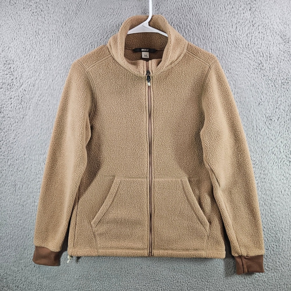 REI Co-op Womens Small Tan Full Zip Sherpa Fleece Jacket‎ Brown Outdoor Layer